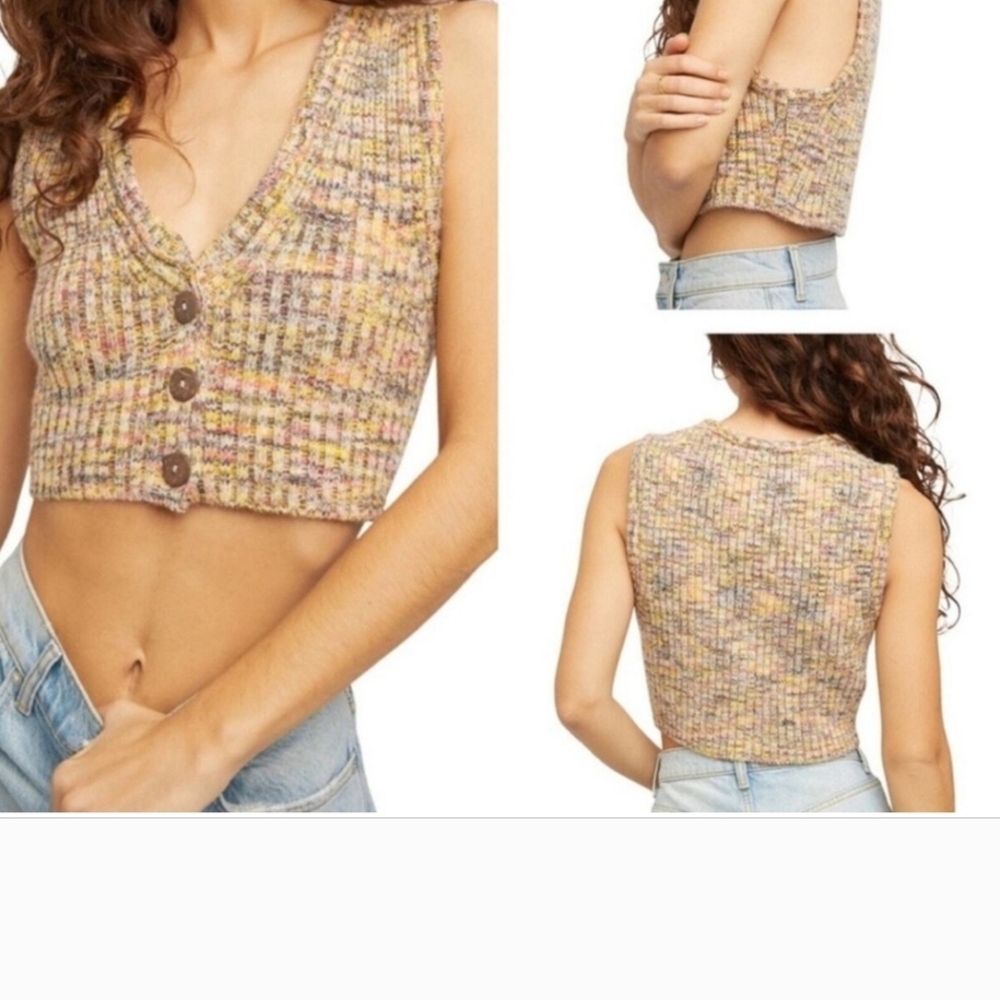 Free People Multicolor Knit Button-Down Vest